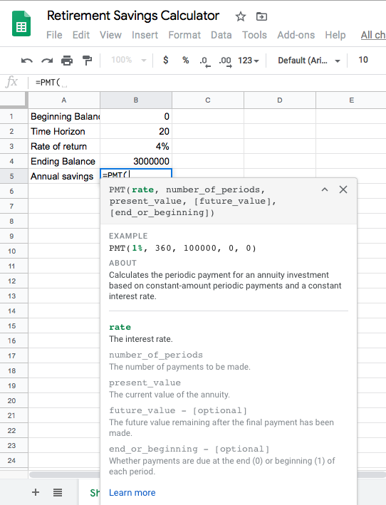 Google sheet with PMT formula help