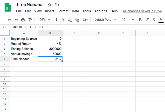 Google sheet solving for NPER function