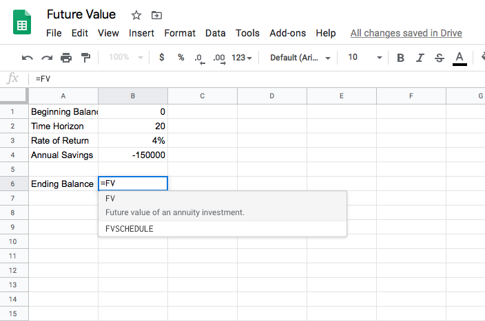 Future Value function in Google sheet