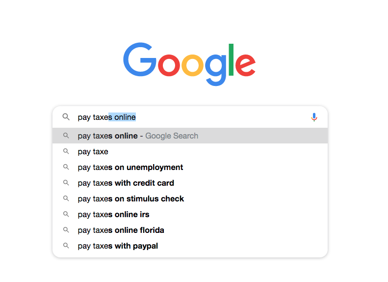 Google.com: pay taxes online search
