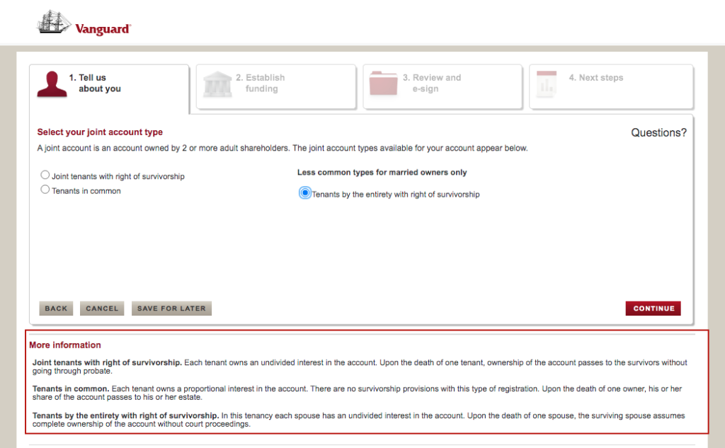 Structure your joint account: Vanguard page