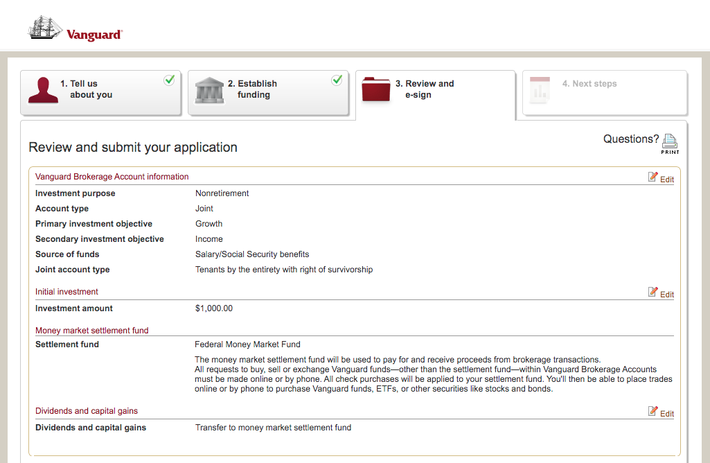 Review and submit your application: Vanguard.com