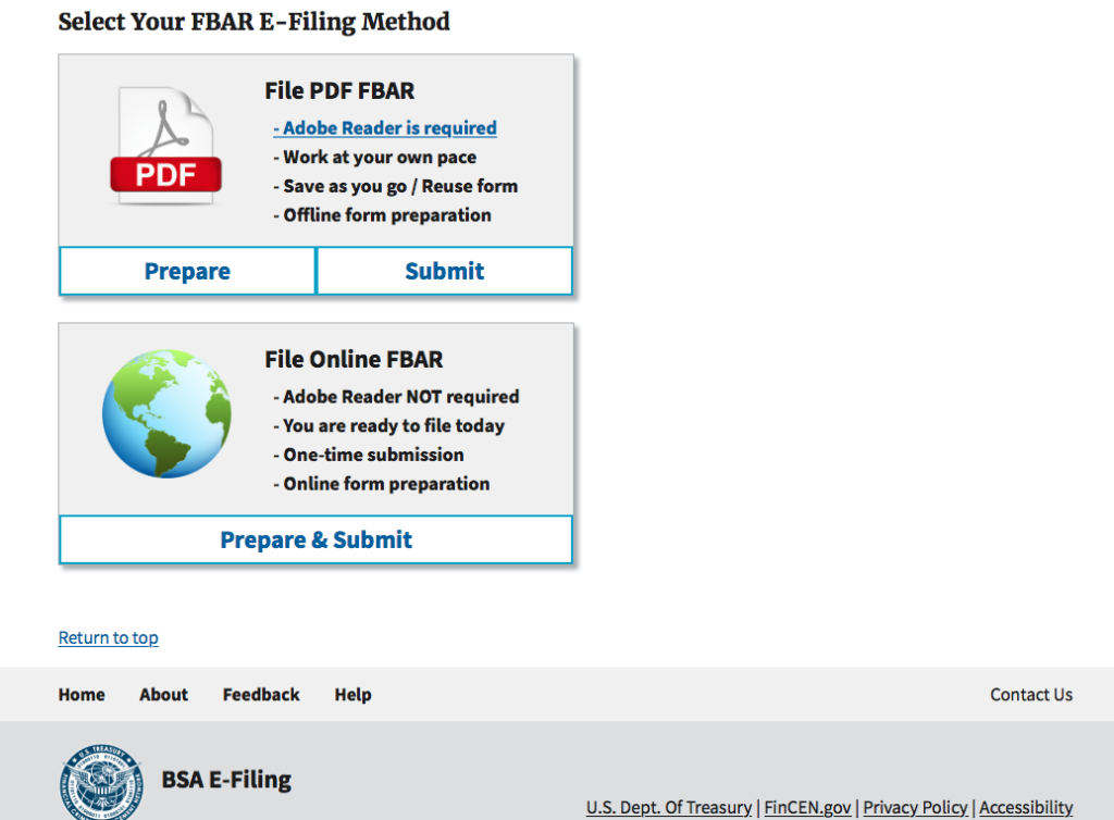 BSA E-filing system home page