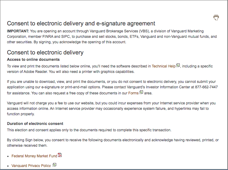 Consent to electronic delivery and e-signature: Vanguard.com