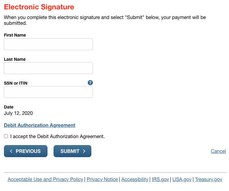 irs.gov direct pay: make payment: E-signature and submit