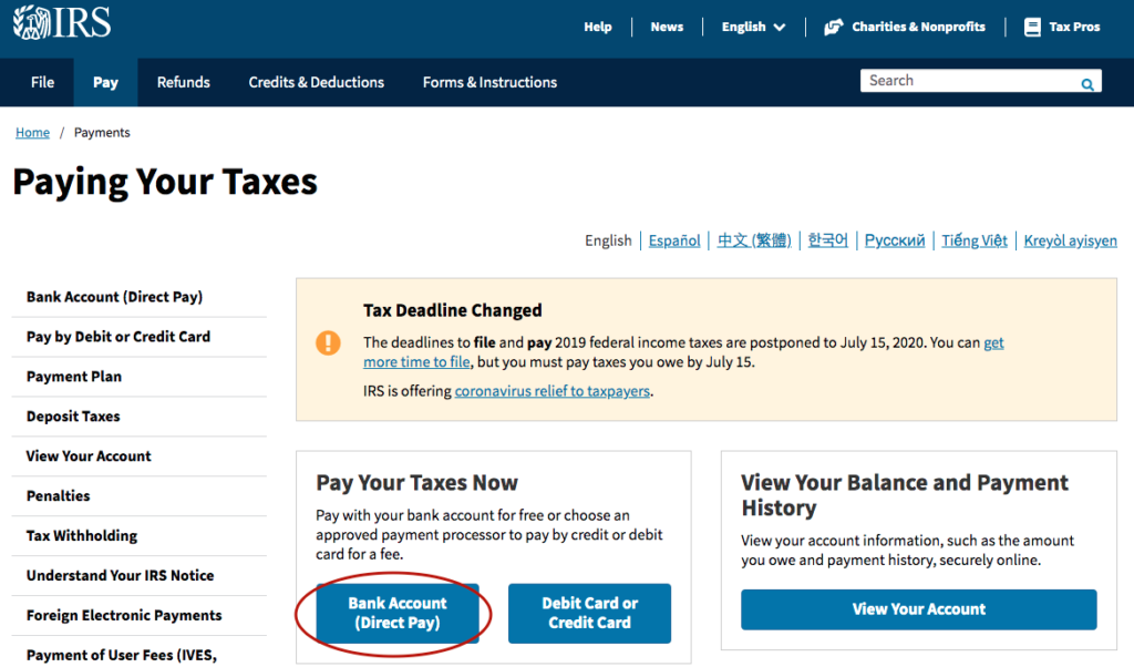 Pay your taxes on irs.gov
