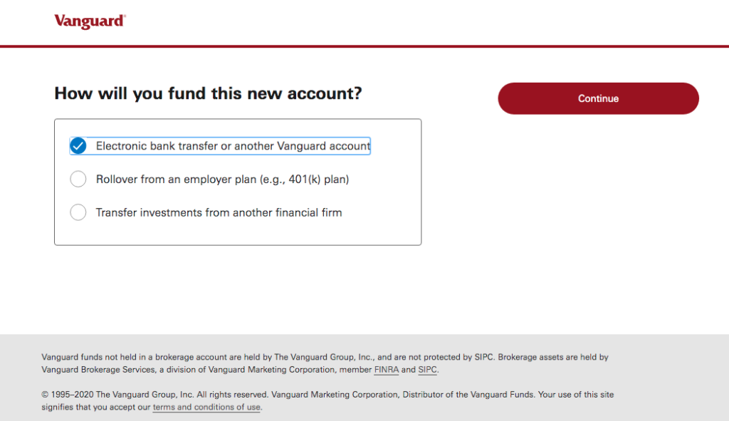 How will you fund this new account: Vanguard.com