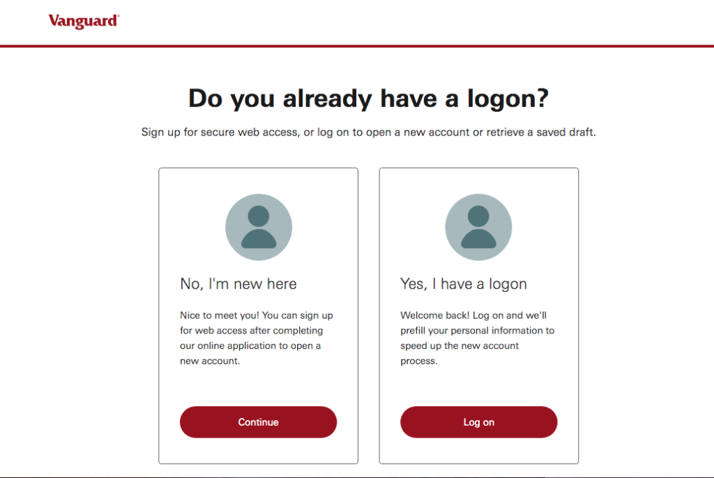 Do you already have a logon? Vanguard.com page