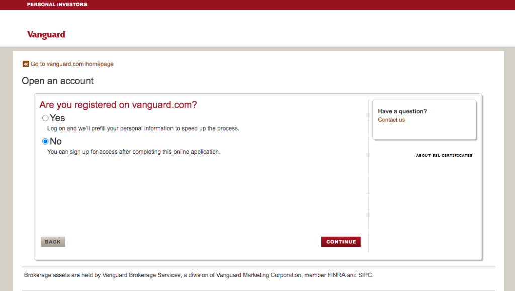 Are you registered on Vanguard? from Vanguard.com page