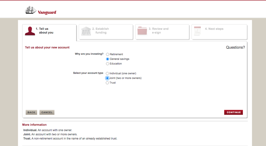 Joint account: Vanguard page