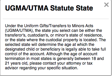 UGMA/UTMA Statute State: Fidelity.com