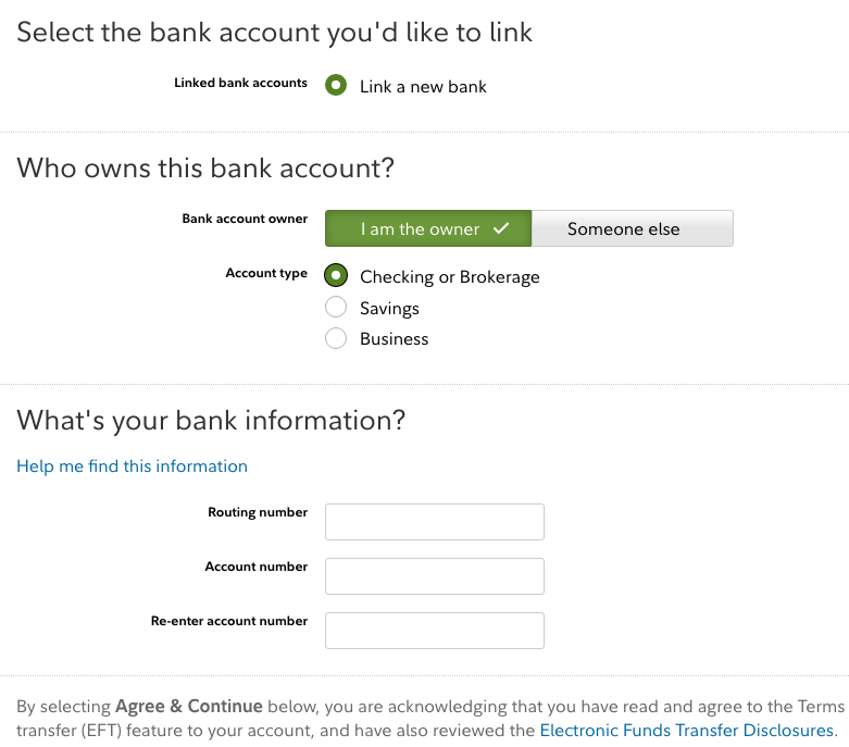 Bank account details: Fidelity.com