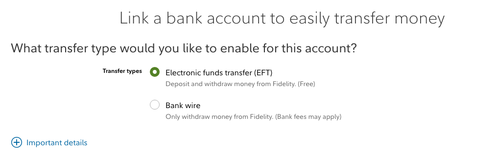 EFT or wire transfer: Fidelity.com