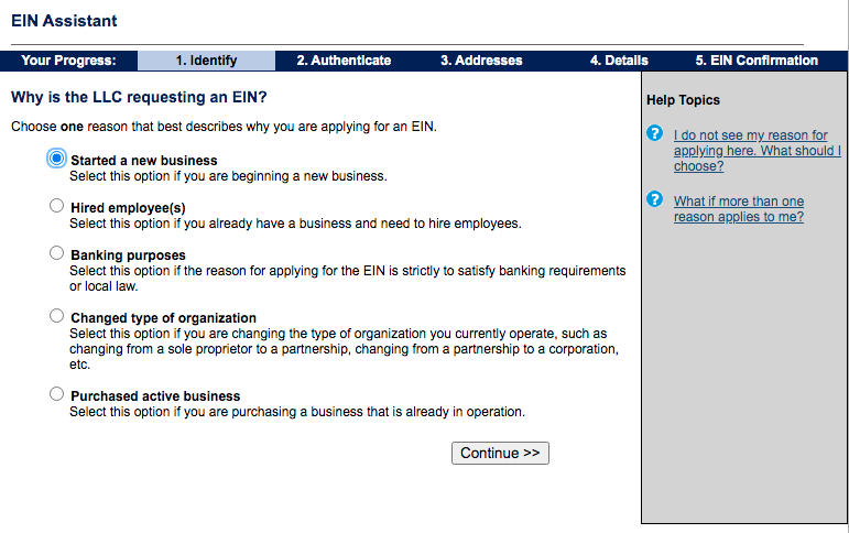Why is the LLC requesting an EIN?