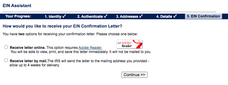 how would you like to receive your EIN confirmation letter?