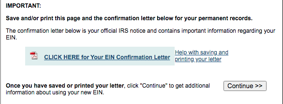 CLICK HERE for Your EIN Confirmation Letter