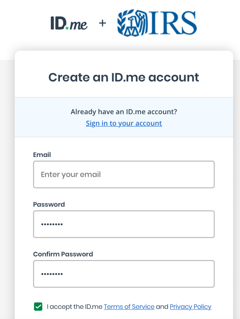 Create a login and password with your email