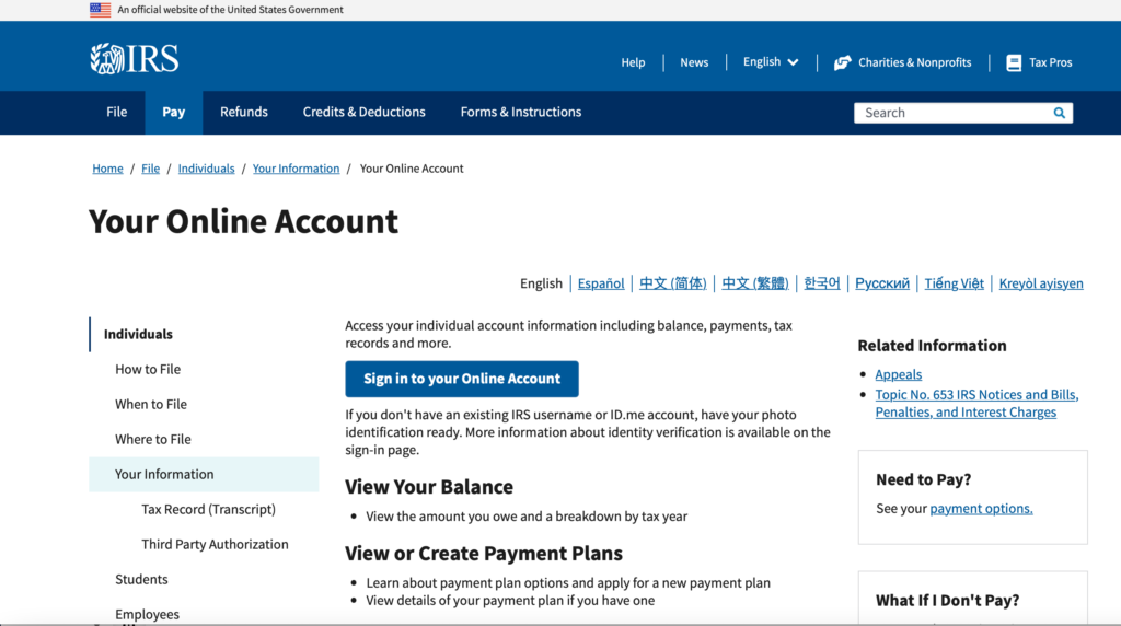 IRS online account